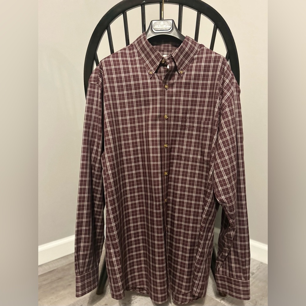 Brooks Brothers maroon/white plaid original polo style men’s dress shirt size L
